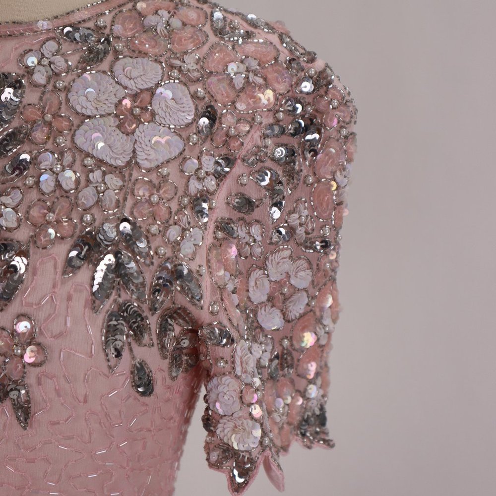 🌺 Vtg Stenay NWOT Pink Sequin Beaded Rhinestone Party Cocktail Wedding Dress S - Picture 4 of 13